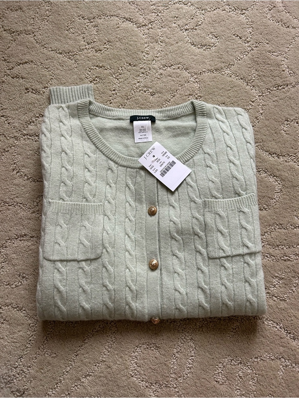 J. Crew Women’s Cable-Knit Cardigan Sweater in Light Mint (XS) NWT